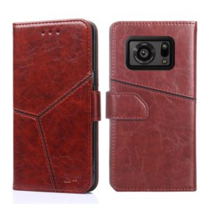 For Sharp Aquos R6 Geometric Stitching Horizontal Flip Leather Phone Case(Dark Brown) (OEM)