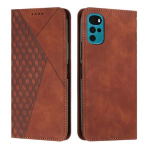 For Motorola Moto G22 Diamond Splicing Skin Feel Magnetic Leather Phone Case(Brown) (OEM)