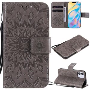 For iPhone 12 mini Pressed Printing Sunflower Pattern Horizontal Flip PU Leather Case Holder & Card Slots & Wallet & Lanyard(Grey) (OEM)