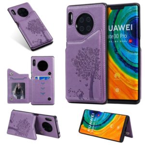 For Huawei Mate30 Pro Cat Tree Embossing Pattern Shockproof Protective Case with Card Slots & Photo Frame(Purple) (OEM)