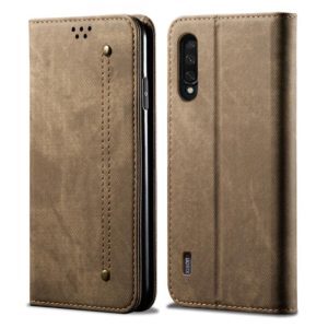 For Xiaomi Mi CC9e / Mi A3 Denim Texture Casual Style Horizontal Flip Leather Case with Holder & Card Slots & Wallet(Khaki) (OEM)