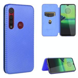 For Motorola Moto One Macro / G8 Play Carbon Fiber Texture Horizontal Flip TPU + PC + PU Leather Case with Rope & Card Slot(Blue) (OEM)