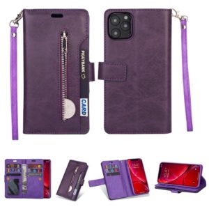 For iPhone 11 Pro Multifunctional Zipper Horizontal Flip Leather Casewith Holder & Wallet & 9 Card Slots & Lanyard(Purple) (OEM)