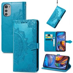For Motorola Moto E32 Mandala Flower Embossed Horizontal Flip Leather Phone Case(Blue) (OEM)