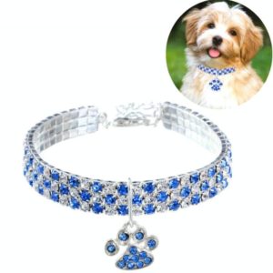 Pet Collar Diamond Elastic Cat And Dog Necklace Jewelry, Size:M(Blue White) (OEM)
