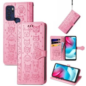 For Motorola Moto G60S Lovely Cat and Dog Embossing Pattern Horizontal Flip Leather Phone Case with Holder & Card Slots & Wallet & Cartoon Clasp & Lanyard(Pink) (OEM)
