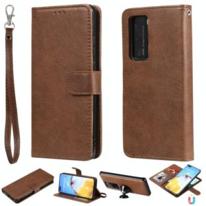 For Huawei P40 Lite 2 in 1 Solid Color Detachable PU Leather Case with Card Slots & Magnetic Holder & Photo Frame & Wallet & Strap(Brown) (OEM)