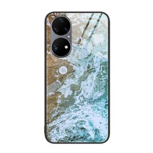 For Huawei P50 Pro Marble Pattern Glass Protective Phone Case(Beach) (OEM)