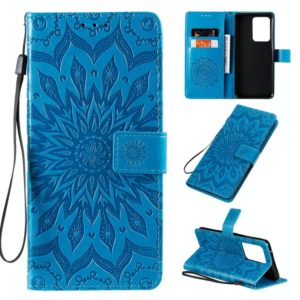 For Galaxy S20 Ultra Sun Print Horizontal Flip Protective Case with Holder & Card Slots & Wallet(Blue) (OEM)