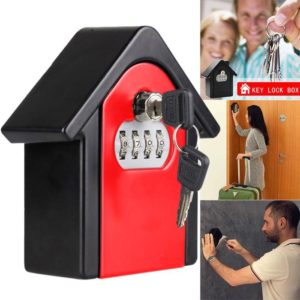 Hut Shape Password Lock Storage Box Security Box Wall Cabinet Safety Box, with 1 Key(Red) (OEM)