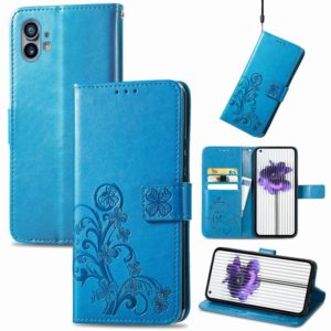 For Nothing Phone 1 Four-leaf Clasp Embossed Buckle Leather Phone Case(Blue) (OEM)