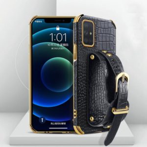 For Samsung Galaxy A52 5G/4G Electroplated TPU Crocodile Pattern Leather Case with Wrist Strap(Black) (OEM)