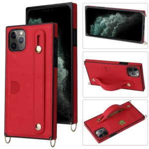 For iPhone 11 Pro Max Wrist Strap PU+TPU Shockproof Protective Case with Crossbody Lanyard & Holder & Card Slot(Red) (OEM)