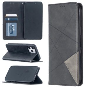 For iPhone 12 Pro Max Rhombus Texture Horizontal Flip Magnetic Leather Case with Holder & Card Slots(Black) (OEM)