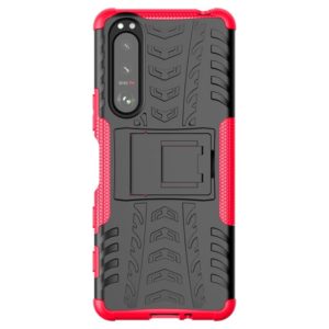 For Sony Xperia 5 III Tire Texture Shockproof TPU+PC Protective Case with Holder(Pink) (OEM)