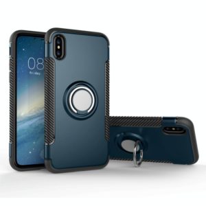 For iPhone X / XS Magnetic 360 Degree Rotation Ring Armor Protective Case(Navy Blue) (OEM)