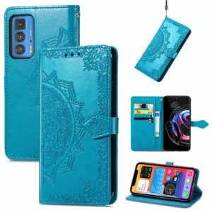 For Motorola Edge 20 Pro Mandala Embossing Pattern Horizontal Flip Leather Case with Holder & Card Slots & Wallet & Lanyard(Blue) (OEM)