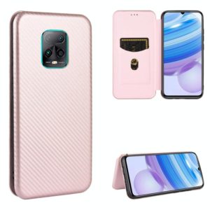 For Xiaomi Redmi 10X 5G Carbon Fiber Texture Horizontal Flip TPU + PC + PU Leather Case with Card Slot(Pink) (OEM)