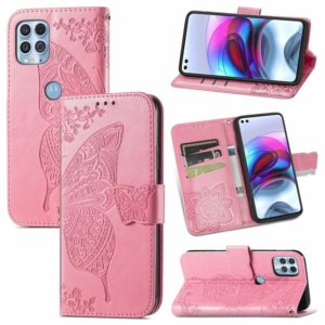 For Motorola Edge S Butterfly Love Flowers Embossed Horizontal Flip Leather Case with Holder & Card Slots & Wallet & Lanyard(Pink) (OEM)