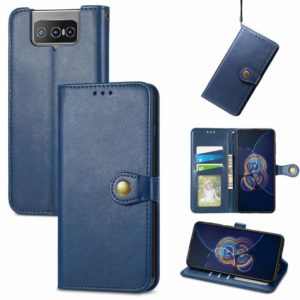 For Asus Zenfone 8 Flip Solid Color Leather Buckle Phone Case with Lanyard & Photo Frame & Card Slot & Wallet & Stand Function(Blue) (OEM)