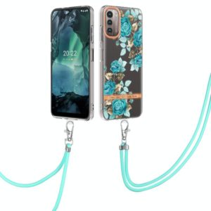 For Nokia G21/G11 Flowers Series TPU Phone Case with Lanyard(Blue Rose) (OEM)