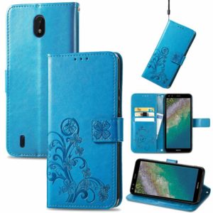 For Nokia C01 Plus Four-leaf Clasp Embossed Buckle Mobile Phone Protection Leather Case with Lanyard & Card Slot & Wallet & Bracket Function(Blue) (OEM)