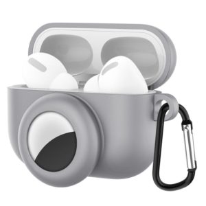 2 in 1 Anti-shock Anti-full Silicone Protective Case with Hook & Carabiner for AirPods Pro + AirTags(Grey) (OEM)