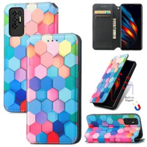 For Tecno Pova 2 Colorful Magnetic Horizontal Flip Leather Phone Case with Holder & Card Slot & Wallet(Colorful Cube) (OEM)