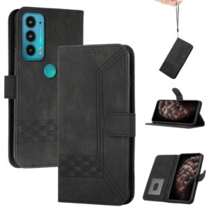 For Motorola Edge 20 Cubic Skin Feel Flip Leather Phone Case(Black) (OEM)