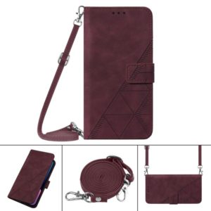 For Motorola Moto E7 Crossbody 3D Embossed Flip Leather Phone Case(Wine Red) (OEM)