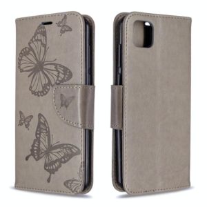 For Huawei Y5P / Honor 9S Two Butterflies Embossing Pattern Horizontal Flip Leather Case with Holder & Card Slot & Wallet & Lanyard(Grey) (OEM)