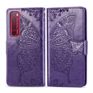 For Huawei Nova 7 Pro Butterfly Love Flower Embossed Horizontal Flip Leather Case with Bracket / Card Slot / Wallet / Lanyard(Dark Purple) (OEM)