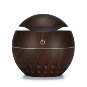 Wood Grain USB Hollowed-out Humidifier Seven Color Aromatherapy Lamp Automatic Alcohol Sprayer with Remote Control(Dark Brown-2) (OEM)
