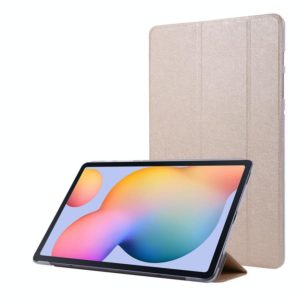 For Samsung Galaxy Tab S8+ / Tab S8 Plus / Tab S7 FE / Tab S7+ / T970 Silk Texture Three-fold Horizontal Flip Leather Case with Holder & Pen Slot(Gold) (OEM)