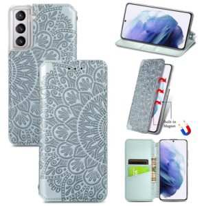 For Samsung Galaxy S21+ 5G Blooming Mandala Embossed Pattern Magnetic Horizontal Flip Leather Case with Holder & Card Slots & Wallet(Grey) (OEM)