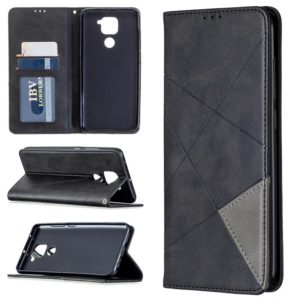 For Xiaomi Redmi Note 9 Rhombus Texture Horizontal Flip Magnetic Leather Case with Holder & Card Slots & Wallet(Black) (OEM)