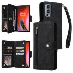 For OnePlus Nord 2 Rivet Buckle 9 Cards Three Fold Leather Phone Case(Black) (OEM)