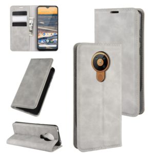 For Nokia 5.3 Retro-skin Business Magnetic Suction Leather Case with Holder & Card Slots & Wallet(Grey) (OEM)