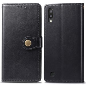 Retro Solid Color Leather Buckle Mobile Phone Protection Leather Case with Photo Frame & Card Slot & Wallet & Bracket Function for Galaxy M10(Black) (OEM)