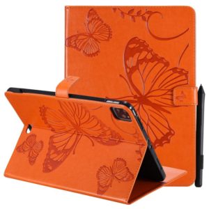 Pressed Printing Butterfly Pattern Horizontal Flip Leather Case with Holder & Card Slots & Wallet & Sleep / Wake-up Function For iPad Air 2022 / 2020 10.9 /iPad Pro 11 2020 / 2018(Orange) (OEM)