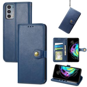 For Motorola Edge 20 Solid Color Leather Buckle Phone Case with Lanyard & Photo Frame & Card Slot & Wallet & Stand Function(Blue) (OEM)