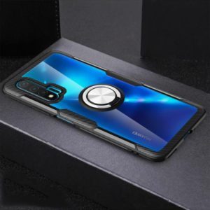 For Huawei Nova 6 Shockproof Transparent TPU + Acrylic Protective Case with Ring Holder(Silver Black) (OEM)