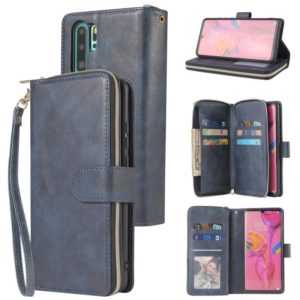 For Huawei P30 Pro Zipper Wallet Bag Horizontal Flip PU Leather Case with Holder & 9 Card Slots & Wallet & Lanyard & Photo Frame(Blue) (OEM)