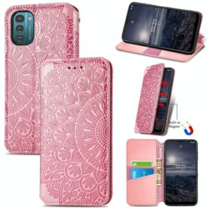 For Nokia G21 Blooming Mandala Embossed Magnetic Leather Phone Case(Pink) (OEM)