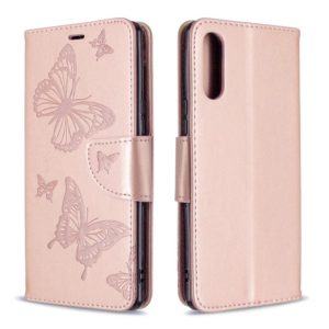 For Sony Xperia L4 Two Butterflies Embossing Pattern Horizontal Flip Leather Case with Holder & Card Slot & Wallet & Lanyard(Rose Gold) (OEM)