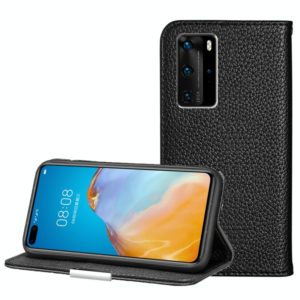 For Huawei P40 Pro Litchi Texture Solid Color Horizontal Flip Leather Case with Bracket & Card Slots & Wallet & Lanyard(Black) (OEM)