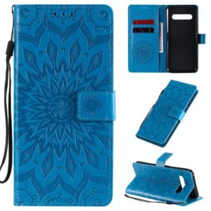 For LG V60 ThinQ 5G Embossed Sunflower Pattern Horizontal Flip PU Leather Case with Holder & Card Slots & Wallet & Lanyard(Blue) (OEM)