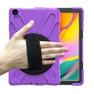 For Samsung Galaxy Tab A 10.1 (2019) T515 / T510 Shockproof Colorful Silicone + PC Protective Case with Holder & Shoulder Strap & Hand Strap(Purple) (OEM)