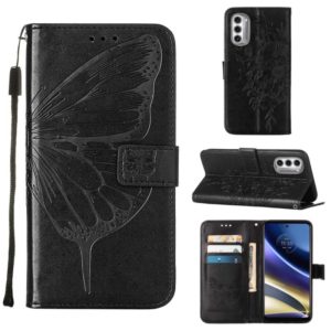 For Motorola Moto G52j 5G Embossed Butterfly Flip Leather Phone Case(Black) (OEM)