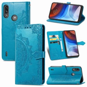 For Motorola Moto E7 Power Mandala Flower Embossed Horizontal Flip Leather Case with Bracket / Card Slot / Wallet / Lanyard(Blue) (OEM)